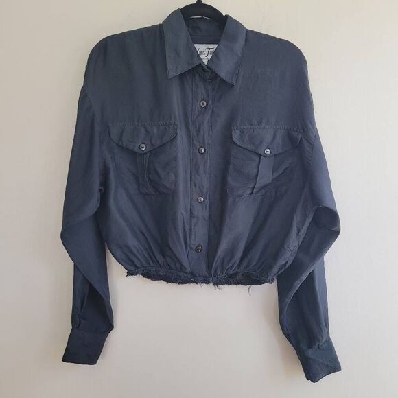 Vintage 90s 100% silk black bomber jacket raw hem pockets grunge goth retro - Picture 1 of 9